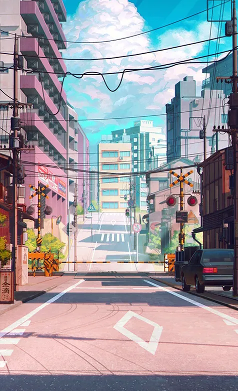 手绘日系的街道风景 – 高清 桌面壁纸 开放版权素材 免费下载 手机电脑通用背景图