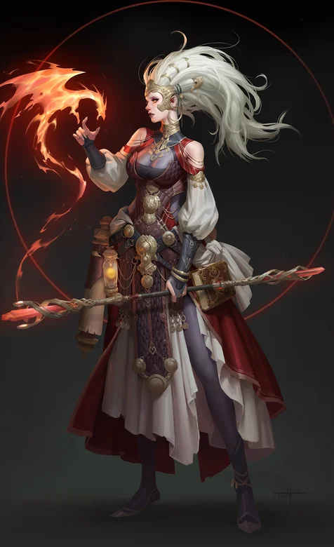 火龙宠物白发穿铠甲的古装女战士插画手机壁纸 – 高清 桌面壁纸 开放版权素材 免费下载 手机电脑通用背景图
