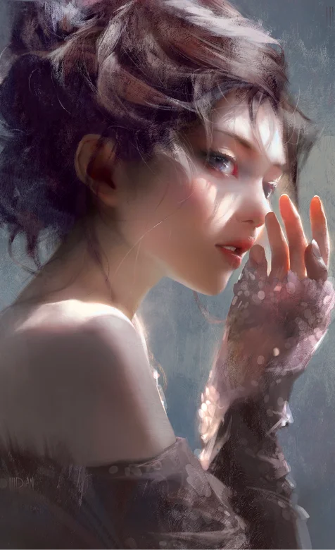 油画风动漫美女侧身插画高清手机壁纸免费下载 – 高清 桌面壁纸 开放版权素材 免费下载 手机电脑通用背景图