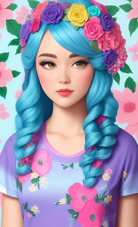 青蓝头发的可爱动漫少女、头戴花环的动漫妹子手机壁纸 – 高清 桌面壁纸 开放版权素材 免费下载 手机电脑通用背景图