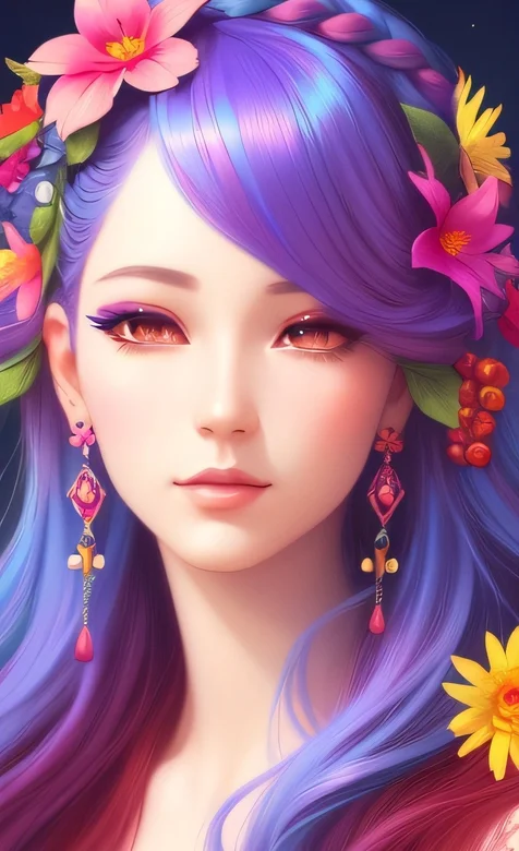 紫色头发戴满花花的动漫美女 – 高清 桌面壁纸 开放版权素材 免费下载 手机电脑通用背景图