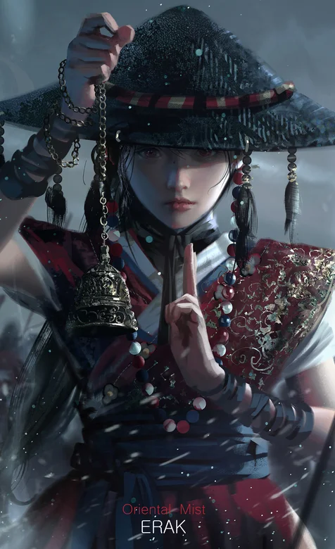 超酷！头戴斗笠手拿摇铃对战妖魔的动漫女道士高清手机壁纸 – 高清 桌面壁纸 开放版权素材 免费下载 手机电脑通用背景