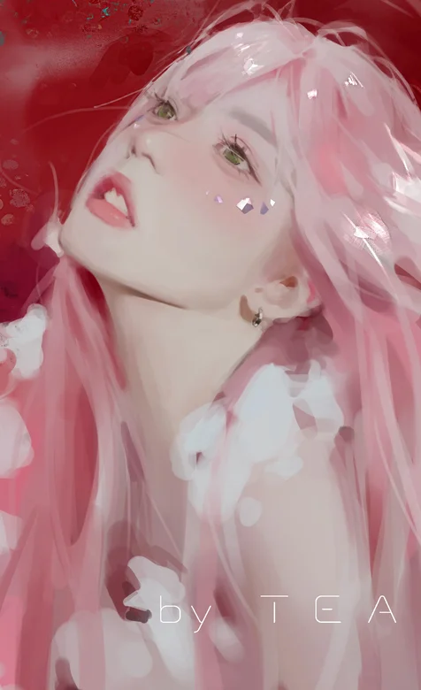 仰着头的粉色系手绘美少女超好看手机壁纸图片 – 高清 桌面壁纸 开放版权素材 免费下载 手机电脑通用背景图
