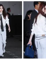 韩素希白衬衫，黑领带，搭配烟熏恶女妆，简单又魅惑活动图片