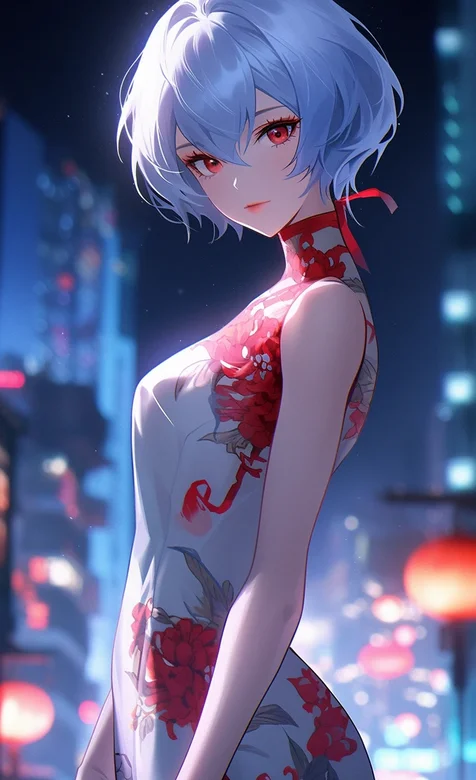 红色眼睛，旗袍装，白色短发动漫街拍美少女高清手机壁纸图片 – 高清 桌面壁纸 开放版权素材 免费下载 手机电脑通用背