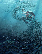 美人鱼图片，在海中自由自在的美人鱼唯美动漫插画图片