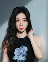 明星柳岩黑衣黄裙穿搭尽显优雅迷人气质写真照