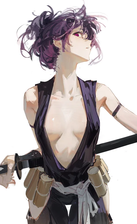 腰挎武士刀的性感短发翘臀袒胸背带裤动漫女手机壁纸图片 – 高清 桌面壁纸 开放版权素材 免费下载 手机电脑通用背景图