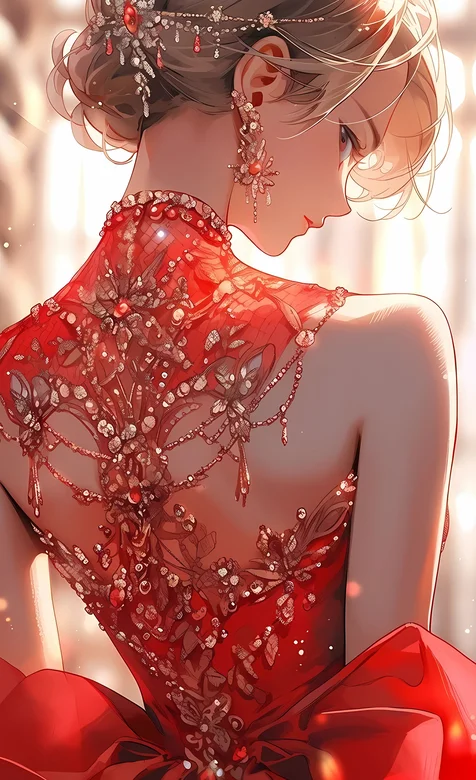 优雅动人性感动漫美女火红镂空裙装新娘子装超美背影美图手机壁纸 – 高清 桌面壁纸 开放版权素材 免费下载 手机电脑通