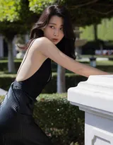 演员殷桃深V性感露背黑色吊带裙出席活动妩媚写真图片