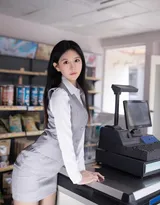 小卖部的里的性感收银员美女御姐幼幼甜美笑容俏丽写真图片