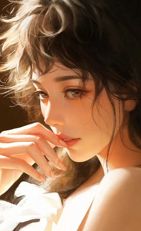 漂亮精致女人肖像手机壁纸，单手轻抚嘴唇的性感优雅气质美女侧颜手机壁纸图片 – 高清 桌面壁纸 开放版权素材 免费下载