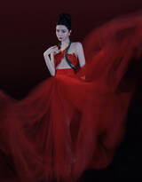 香港女星文咏珊明艳动人红裙礼服超美写真，蛇与花的缠绕，别有一番热情似火般的神秘气质