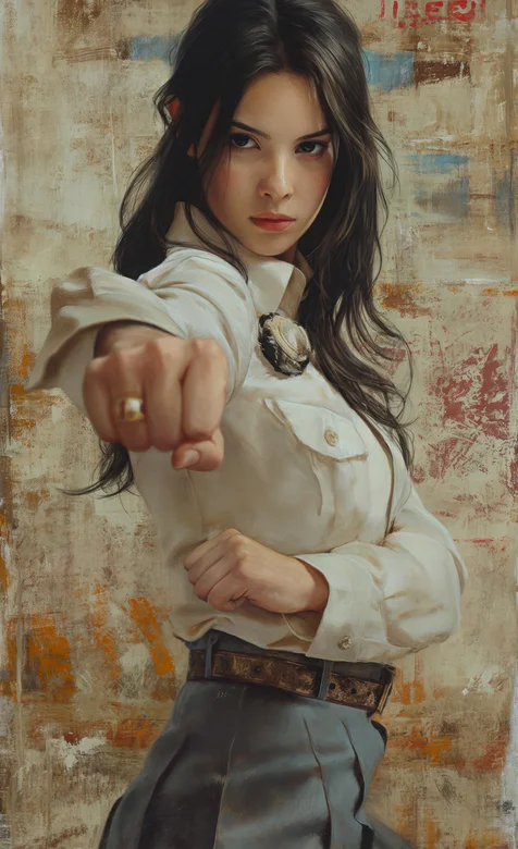 单手出拳，眼神犀利的外国年轻美女手机壁纸图片 – 高清 桌面壁纸 开放版权素材 免费下载 手机电脑通用背景图-iPhone17-1