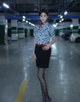 夜晚回家停车场里的高挑美女晚苏susu空姐制服加黑丝穿搭尽显修长美腿写真图集