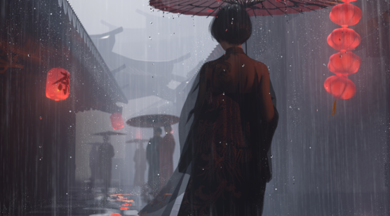 背影女生淋雨图片