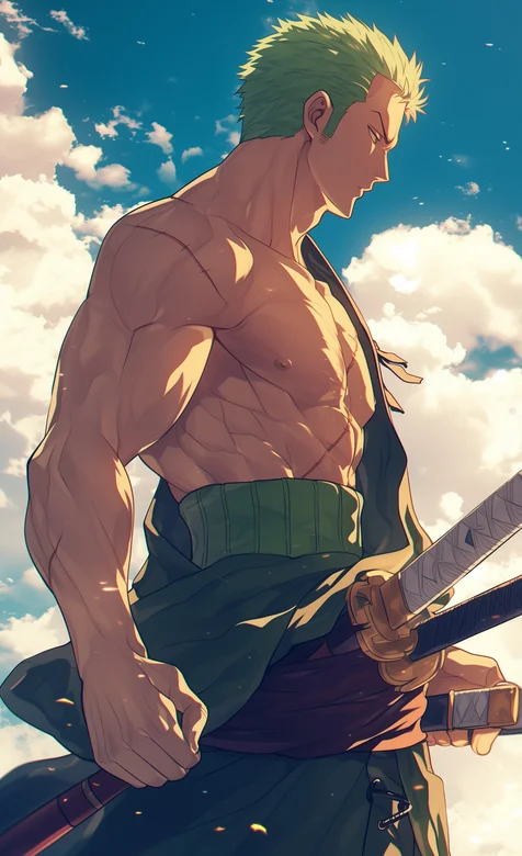 索隆（Zoro）壁纸，腰挎武士刀，身材健壮的索隆AI美图手机壁纸 – 高清 桌面壁纸 开放版权素材 免费下载 手机电