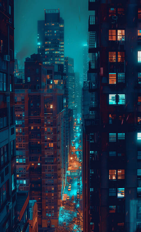 圆月,夜晚,静悄悄的村庄唯美手机壁纸图片夜晚,雨后的城市街道精美