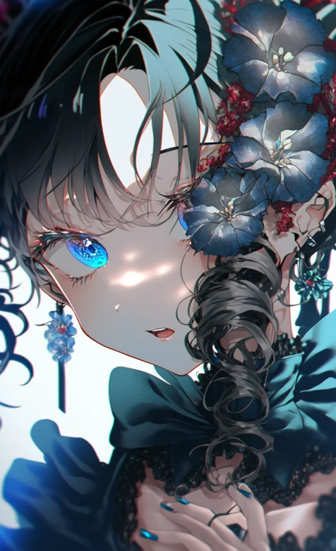 大眼睛，蓝眼睛，卷曲头发动漫AI女生精美手机壁纸图片 – 高清 桌面壁纸 开放版权素材 免费下载 手机电脑通用背景图