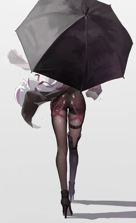 翘臀女生背影，打着黑伞，穿搭高跟，黑丝袜的动漫美臀御姐美女手机壁纸图片 – 高清 桌面壁纸 开放版权素材 免费下载