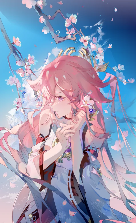 八重神子 桃花 游戏《原神》八重神子插画手机壁纸图片 – 高清 桌面壁纸 开放版权素材 免费下载 手机电脑通用背景图