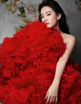 刘亦菲一袭玫瑰红性感礼服长裙着身展浓烈明媚身姿写真，今日，是肆意绽放的“红玫瑰”