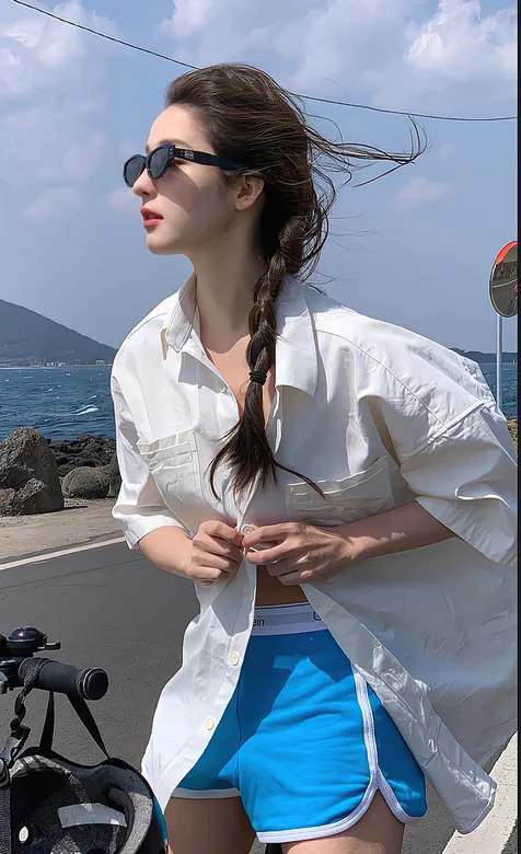 海边骑行的麻花辫墨镜美女白衬衫短裤穿搭侧颜写真手机壁纸 – 高清 桌面壁纸 开放版权素材 免费下载 手机电脑通用背景