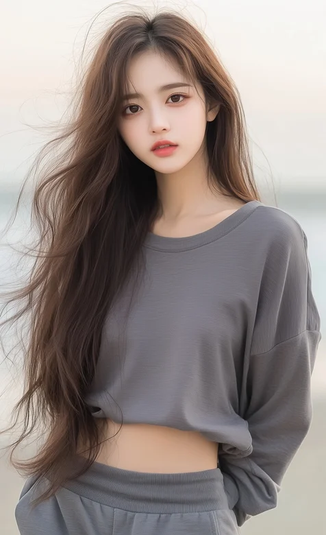 双手插口袋的高颜值长发气质AI美女灰色运动套装穿着手机壁纸图片 – 高清 桌面壁纸 开放版权素材 免费下载 手机电脑