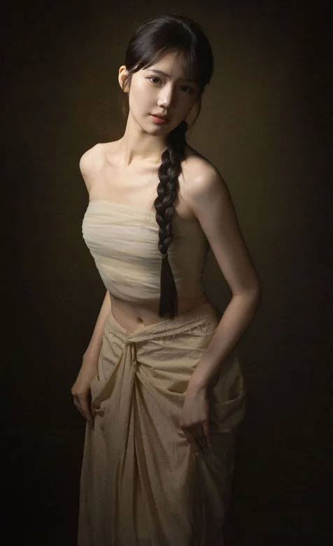 麻花辫美女，高颜值抹胸衣长裙穿搭美女手机壁纸图片 – 高清 桌面壁纸 开放版权素材 免费下载 手机电脑通用背景图-iPhone17-1