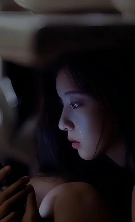 暗夜，拿着手机，伤心流泪的女生手机壁纸图片 – 高清 桌面壁纸 开放版权素材 免费下载 手机电脑通用背景图-iPhone17-1
