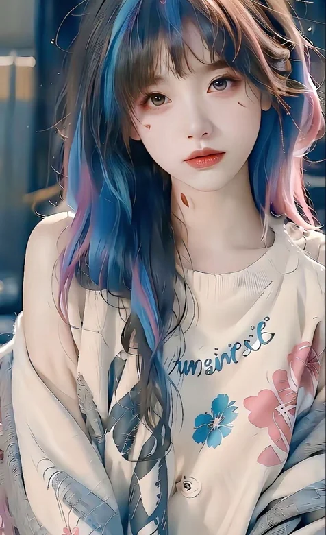 粉彩发型，印花毛衣动漫AI少女手机壁纸图片 – 高清 桌面壁纸 开放版权素材 免费下载 手机电脑通用背景图