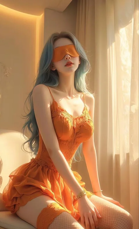 AI 蒙眼佳人：蕾丝吊带睡裙搭配丝袜美腿的梦幻影像手机壁纸 – 高清 桌面壁纸 开放版权素材 免费下载 手机电脑通用