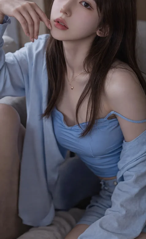 氛围感AI美女，蓝色吊带纯欲风春日少女手机壁纸图片 – 高清 桌面壁纸 开放版权素材 免费下载 手机电脑通用背景图-iPhone17-1