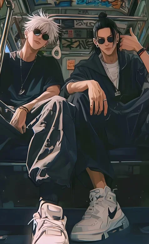 坐在公交上的两个酷帅，年轻，眼镜男插画手机壁纸图片 – 高清 桌面壁纸 开放版权素材 免费下载 手机电脑通用背景图