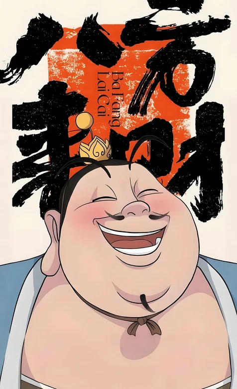大乙真人，八方来财文字动漫插画手机壁纸图片 – 高清 桌面壁纸 开放版权素材 免费下载 手机电脑通用背景图