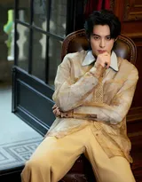  王鹤棣浅棕晕染衬衫复古优雅，清俊有型写真图片