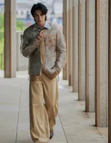  王鹤棣浅棕晕染衬衫复古优雅，清俊有型写真图片