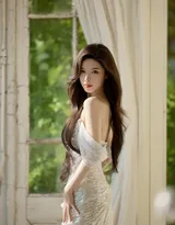 戴燕妮性感优雅低胸礼服穿搭午后写真大图