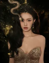 林允身着金色低胸礼服出席活动美照，这身材不是一般的好