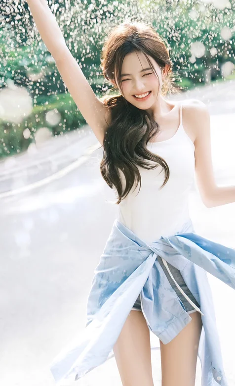 玩水，泼水，白背心短裤漂亮女生街拍随拍写真手机壁纸图片 – 高清 桌面壁纸 开放版权素材 免费下载 手机电脑通用背景