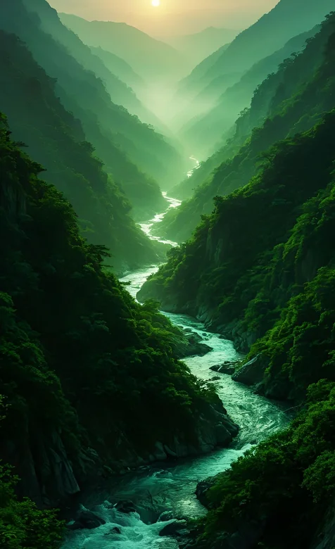 连绵蜿蜒的河流，山谷，植被茂密的峡谷景观氛围感手机壁纸图片 – 高清 桌面壁纸 开放版权素材 免费下载 手机电脑通用-iPhone17-1