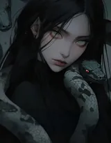 美女与蛇，美艳别样的性感动漫少女AI图片