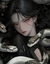 美女与蛇，美艳别样的性感动漫少女AI图片