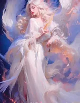 天使少女，女孩 浴室，浴盆里，白色翅膀，羽毛 欧美美女大胆赤身人像艺术摄影图片