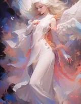 天使少女，女孩 浴室，浴盆里，白色翅膀，羽毛 欧美美女大胆赤身人像艺术摄影图片