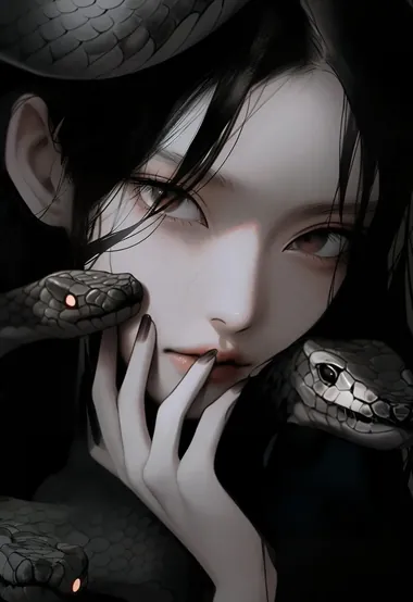 美女与蛇，美艳别样的性感动漫少女AI图片 – 高清 桌面壁纸 开放版权素材 免费下载 手机电脑通用背景图