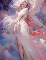 天使少女，女孩 浴室，浴盆里，白色翅膀，羽毛 欧美美女大胆赤身人像艺术摄影图片