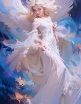 天使少女，女孩 浴室，浴盆里，白色翅膀，羽毛 欧美美女大胆赤身人像艺术摄影图片