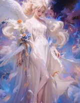 天使少女，女孩 浴室，浴盆里，白色翅膀，羽毛 欧美美女大胆赤身人像艺术摄影图片