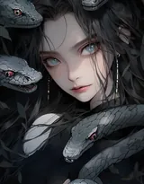 美女与蛇，美艳别样的性感动漫少女AI图片